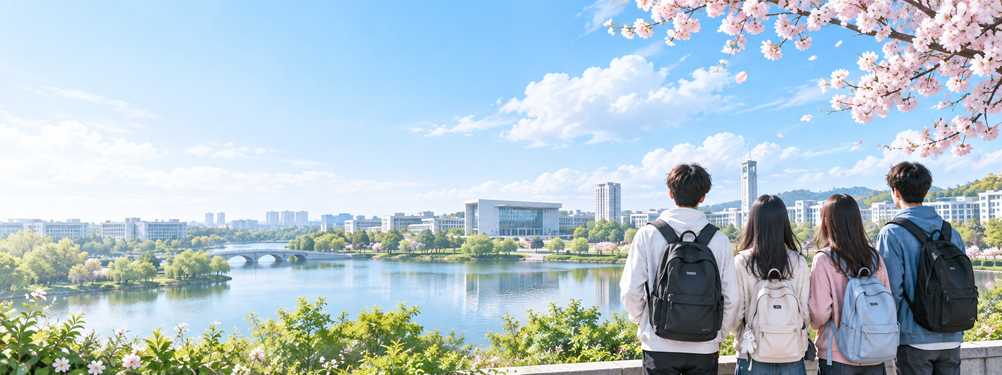 同学们在校园里结伴同行